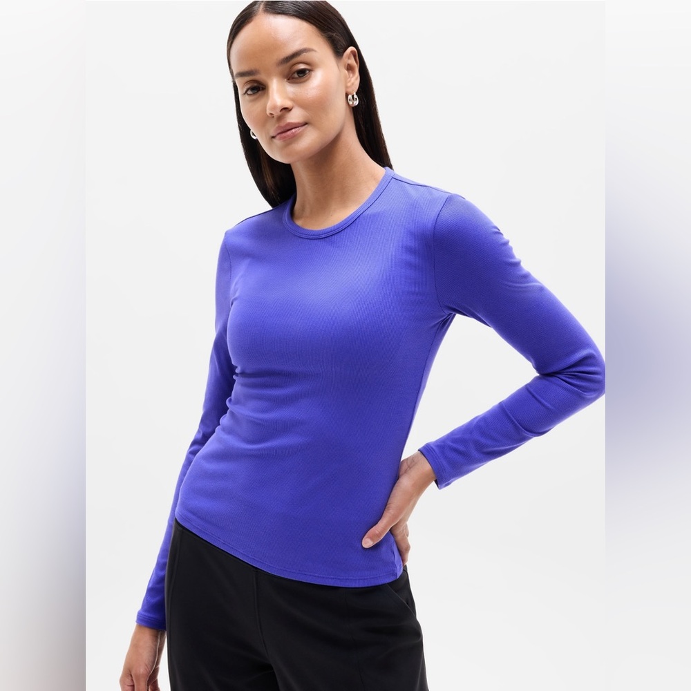 Athleta S Womens Signature Ribbed Top Borealis Purple Long Sleeve NWT